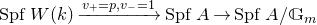 upper S p f upper W left parenthesis k right parenthesis right arrow Overscript v Subscript plus Baseline equals p comma v Subscript minus Baseline equals 1 Endscripts upper S p f upper A right arrow upper S p f upper A divided by double struck upper G Subscript m