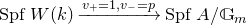 upper S p f upper W left parenthesis k right parenthesis right arrow Overscript v Subscript plus Baseline equals 1 comma v Subscript minus Baseline equals p Endscripts upper S p f upper A divided by double struck upper G Subscript m