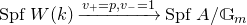upper S p f upper W left parenthesis k right parenthesis right arrow Overscript v Subscript plus Baseline equals p comma v Subscript minus Baseline equals 1 Endscripts upper S p f upper A divided by double struck upper G Subscript m