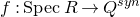 f colon upper S p e c upper R right arrow upper Q Superscript s y n