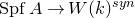 upper S p f upper A right arrow upper W left parenthesis k right parenthesis Superscript s y n