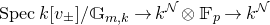 upper S p e c k left bracket v Subscript plus or minus Baseline right bracket divided by double struck upper G Subscript m comma k Baseline right arrow k Superscript script upper N Baseline circled times double struck upper F Subscript p Baseline right arrow k Superscript script upper N