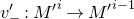 v prime Subscript minus Baseline colon upper M prime Superscript i Baseline right arrow upper M prime Superscript i minus 1