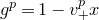 g Superscript p Baseline equals 1 minus v Subscript plus Superscript p Baseline x