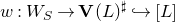 w colon upper W Subscript upper S Baseline right arrow bold upper V left parenthesis upper L right parenthesis Superscript normal ♯ Baseline right arrow with hook left bracket upper L right bracket