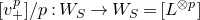 left bracket v Subscript plus Superscript p Baseline right bracket divided by p colon upper W Subscript upper S Baseline right arrow upper W Subscript upper S Baseline equals left bracket upper L Superscript circled times p Baseline right bracket