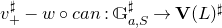 v Subscript plus Superscript normal ♯ Baseline minus w ring c a n colon double struck upper G Subscript a comma upper S Superscript normal ♯ Baseline right arrow bold upper V left parenthesis upper L right parenthesis Superscript normal ♯