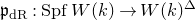 German p Subscript normal d normal upper R Baseline colon upper S p f upper W left parenthesis k right parenthesis right arrow upper W left parenthesis k right parenthesis Superscript double struck upper Delta
