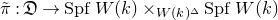 pi overtilde colon German upper D right arrow upper S p f upper W left parenthesis k right parenthesis times Subscript upper W left parenthesis k right parenthesis Sub Superscript double struck upper Delta Subscript Baseline upper S p f upper W left parenthesis k right parenthesis