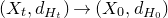 left parenthesis upper X Subscript t Baseline comma d Subscript upper H Sub Subscript t Subscript Baseline right parenthesis right arrow left parenthesis upper X 0 comma d Subscript upper H 0 Baseline right parenthesis