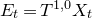 upper E Subscript t Baseline equals upper T Superscript 1 comma 0 Baseline upper X Subscript t