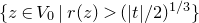 StartSet z element of upper V 0 vertical bar r left parenthesis z right parenthesis greater than left parenthesis StartAbsoluteValue t EndAbsoluteValue divided by 2 right parenthesis Superscript 1 divided by 3 Baseline EndSet