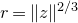 r equals StartMetric z EndMetric Superscript 2 divided by 3