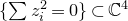 left brace sigma summation z Subscript i Superscript 2 Baseline equals 0 right brace subset of double struck upper C Superscript 4