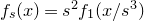 f Subscript s Baseline left parenthesis x right parenthesis equals s squared f 1 left parenthesis x divided by s cubed right parenthesis