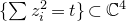 left brace sigma summation z Subscript i Superscript 2 Baseline equals t right brace subset of double struck upper C Superscript 4