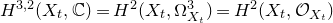 upper H Superscript 3 comma 2 Baseline left parenthesis upper X Subscript t Baseline comma double struck upper C right parenthesis equals upper H squared left parenthesis upper X Subscript t Baseline comma normal upper Omega Subscript upper X Sub Subscript t Subscript Superscript 3 Baseline right parenthesis equals upper H squared left parenthesis upper X Subscript t Baseline comma script upper O Subscript upper X Sub Subscript t Subscript Baseline right parenthesis