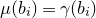 mu left parenthesis b Subscript i Baseline right parenthesis equals gamma left parenthesis b Subscript i Baseline right parenthesis
