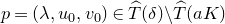 p equals left parenthesis lamda comma u 0 comma v 0 right parenthesis element of ModifyingAbove upper T With caret left parenthesis delta right parenthesis minus ModifyingAbove upper T With caret left parenthesis a upper K right parenthesis