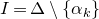 upper I equals normal upper Delta minus StartSet alpha Subscript k Baseline EndSet