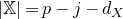 StartAbsoluteValue double struck upper X EndAbsoluteValue equals p minus j minus d Subscript upper X