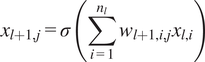 xl plus 1 comma j equals sigma sigma summation i equals 1 nlwl plus 1 comma i comma jxl comma i