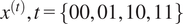 xt comma t equals 00011011