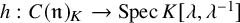 h colon upper C left parenthesis German n right parenthesis Subscript upper K Baseline right arrow upper S p e c upper K left bracket lamda comma lamda Superscript negative 1 Baseline right bracket