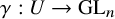 gamma colon upper U right arrow upper G upper L Subscript n Baseline