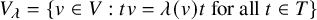 upper V Subscript lamda Baseline equals StartSet v element of upper V colon t v equals lamda left parenthesis v right parenthesis t for all t element of upper T EndSet