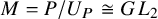 upper M equals upper P divided by upper U Subscript upper P Baseline approximately equals upper G upper L 2