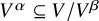 upper V Superscript alpha Baseline subset of or equal to upper V divided by upper V Superscript beta