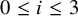 0 less than or equals i less than or equals 3