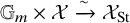 double struck upper G Subscript m Baseline times script upper X ModifyingAbove right arrow With tilde script upper X Subscript upper S t