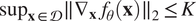 supx element of upper D parallel to nabla xf theta x parallel to 2 less than or equals upper K