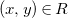 left parenthesis x comma y right parenthesis element of upper R