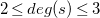 2 less than or equals d e g left parenthesis s right parenthesis less than or equals 3