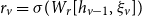 r Subscript v Baseline equals sigma left parenthesis upper W Subscript r Baseline left bracket h Subscript v minus 1 Baseline comma xi Subscript v Baseline right bracket right parenthesis