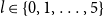 l element of StartSet 0 comma 1 comma ellipsis comma 5 EndSet
