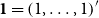 bold 1 equals left parenthesis 1 comma ellipsis comma 1 right parenthesis prime