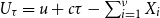 upper U Subscript tau Baseline equals u plus c tau minus sigma summation Underscript i equals 1 Overscript nu Endscripts upper X Subscript i