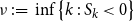 nu colon equals inf left brace k colon upper S Subscript k Baseline less than 0 right brace