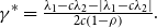 gamma Superscript asterisk Baseline equals StartFraction lamda 1 minus c lamda 2 minus StartAbsoluteValue lamda 1 minus c lamda 2 EndAbsoluteValue Over 2 c left parenthesis 1 minus rho right parenthesis EndFraction period