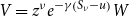 upper V equals z Superscript nu Baseline e Superscript minus gamma left parenthesis upper S Super Subscript nu Superscript minus u right parenthesis Baseline upper W