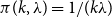 pi left parenthesis k comma lamda right parenthesis equals 1 divided by left parenthesis k lamda right parenthesis