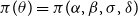 pi left parenthesis theta right parenthesis equals pi left parenthesis alpha comma beta comma sigma comma delta right parenthesis