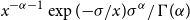 x Superscript negative alpha minus 1 Baseline exp left parenthesis negative sigma divided by x right parenthesis sigma Superscript alpha divided by normal upper Gamma left parenthesis alpha right parenthesis