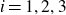 i equals 1 comma 2 comma 3