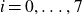 i equals 0 comma ellipsis comma 7