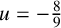 u equals negative eight ninths